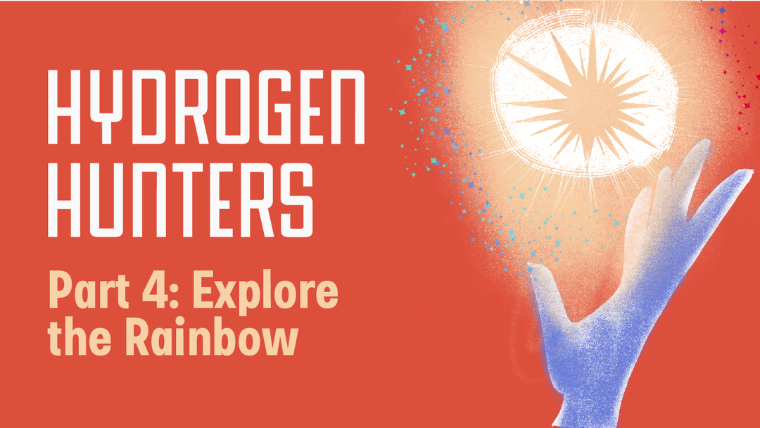 The episode title in white and cream sits on an orange background. To its right, a blue-grey hand opens up, seemingly holding a star.  The star is a yellow spiky burr-like shape, inside a white circular blob, surrounded by yellow fuzz and multicolored mini-stars.